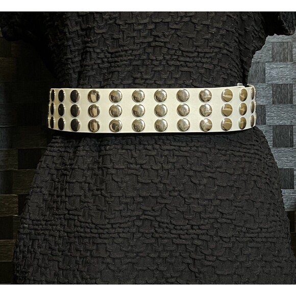 No Boundaries Women's BRILLIANT WHITE Leather Studded Waist Belt Adjustable L/XL - Picture 5 of 5